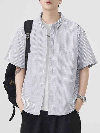 Men's Plus Size Striped Short Sleeve Button-Up Shirt