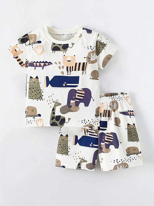 Children's Animal Print Short Sleeve Tee and Shorts Set