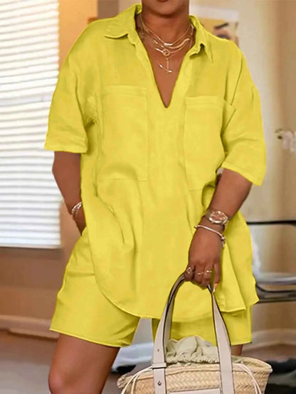 Plus Size Short Sleeve Top and Shorts Set