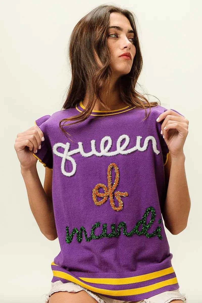 BiBi Queen Of Mardi Ruffled Armhole Sleeveless Knit Top