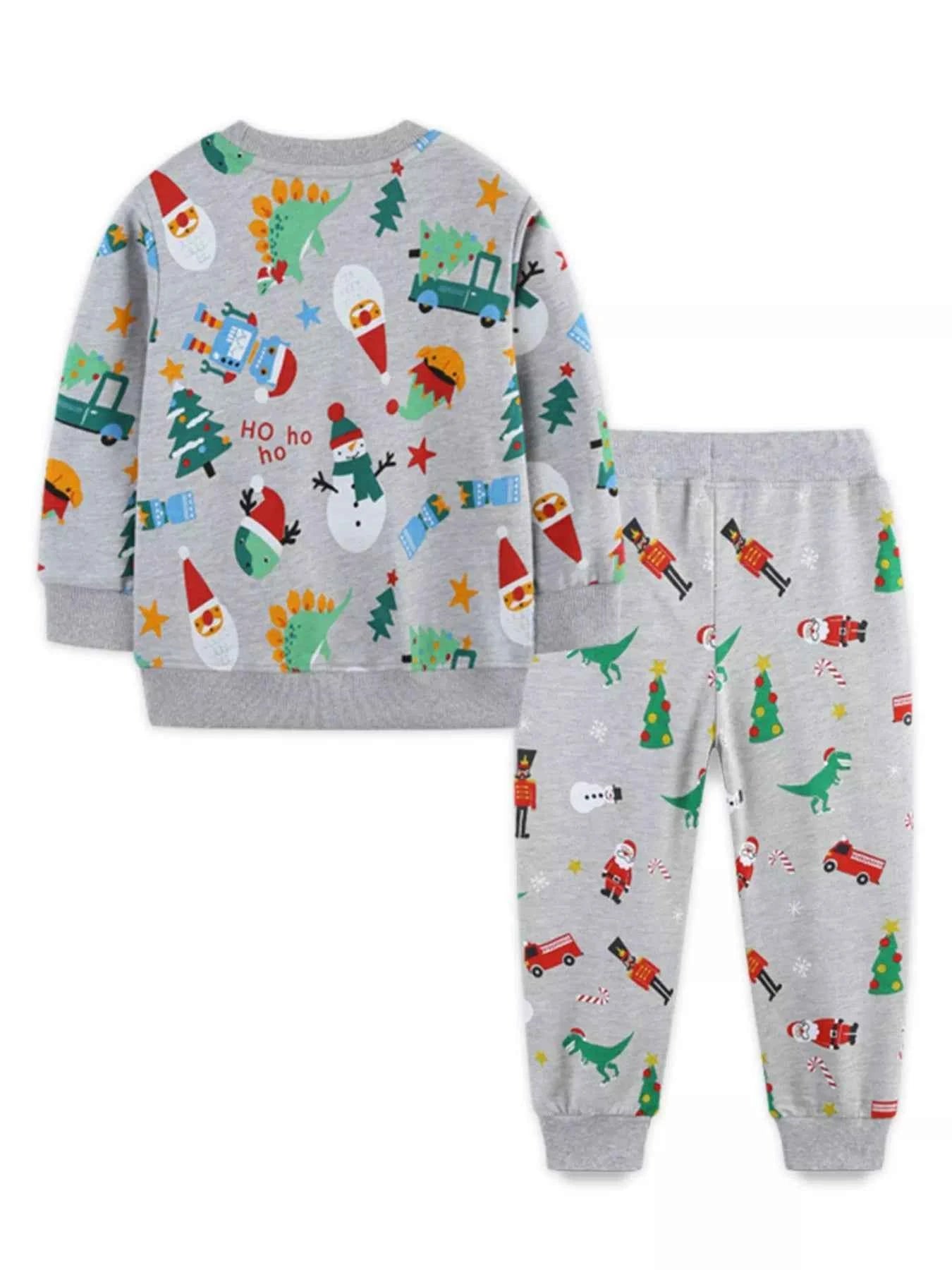 Children's Christmas Print Round Neck Top and Pants Set
