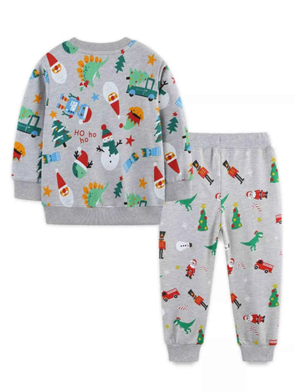 Children's Christmas Print Round Neck Top and Pants Set