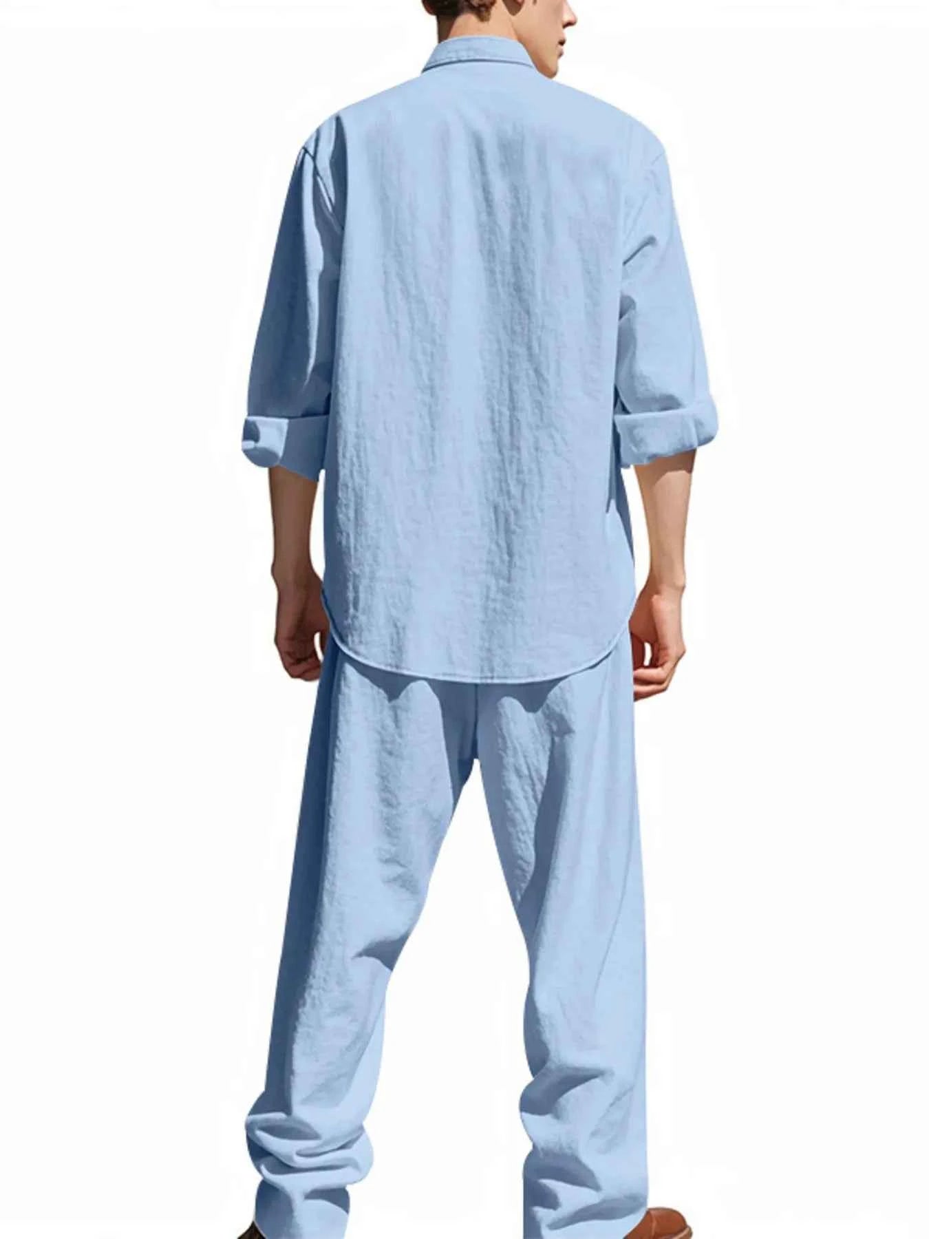 Men's Full Size Button Up Shirt and Pants Set Plus Size