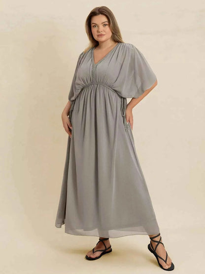 Plus Size V-Neck Flutter Sleeve Dress