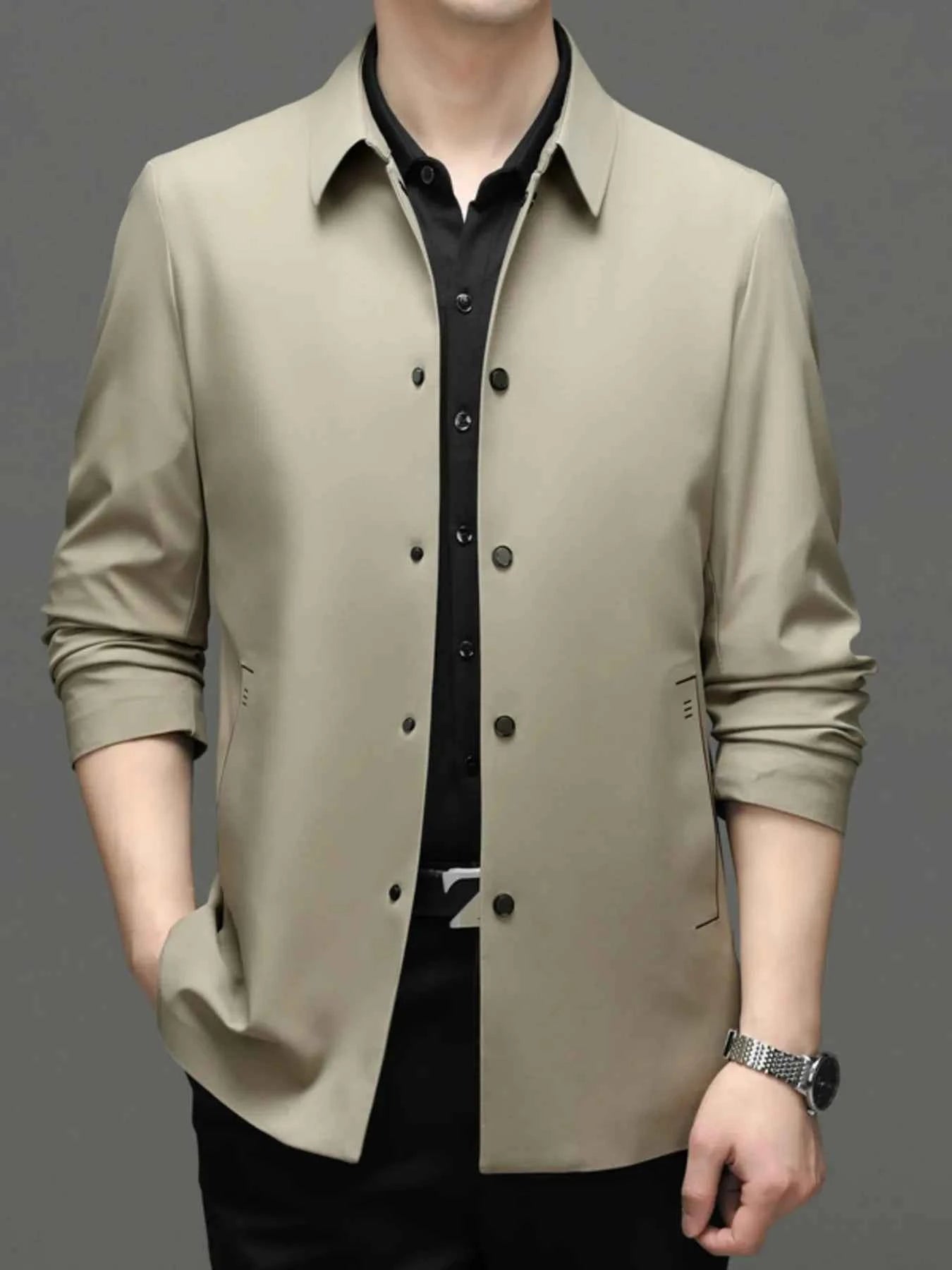 Men's Plus Size Button Up Long Sleeve Jacket