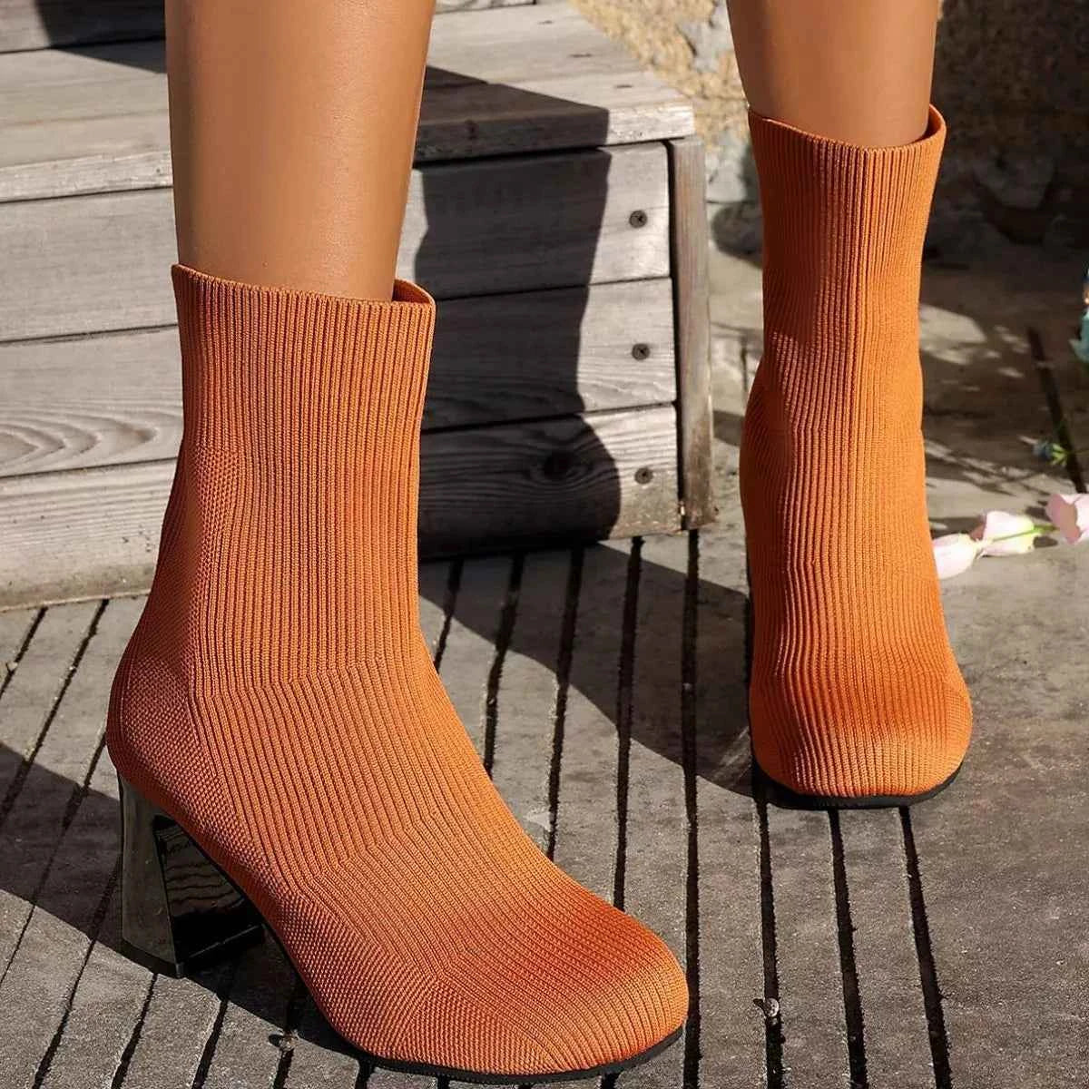 Round Toe Block Heels Boots