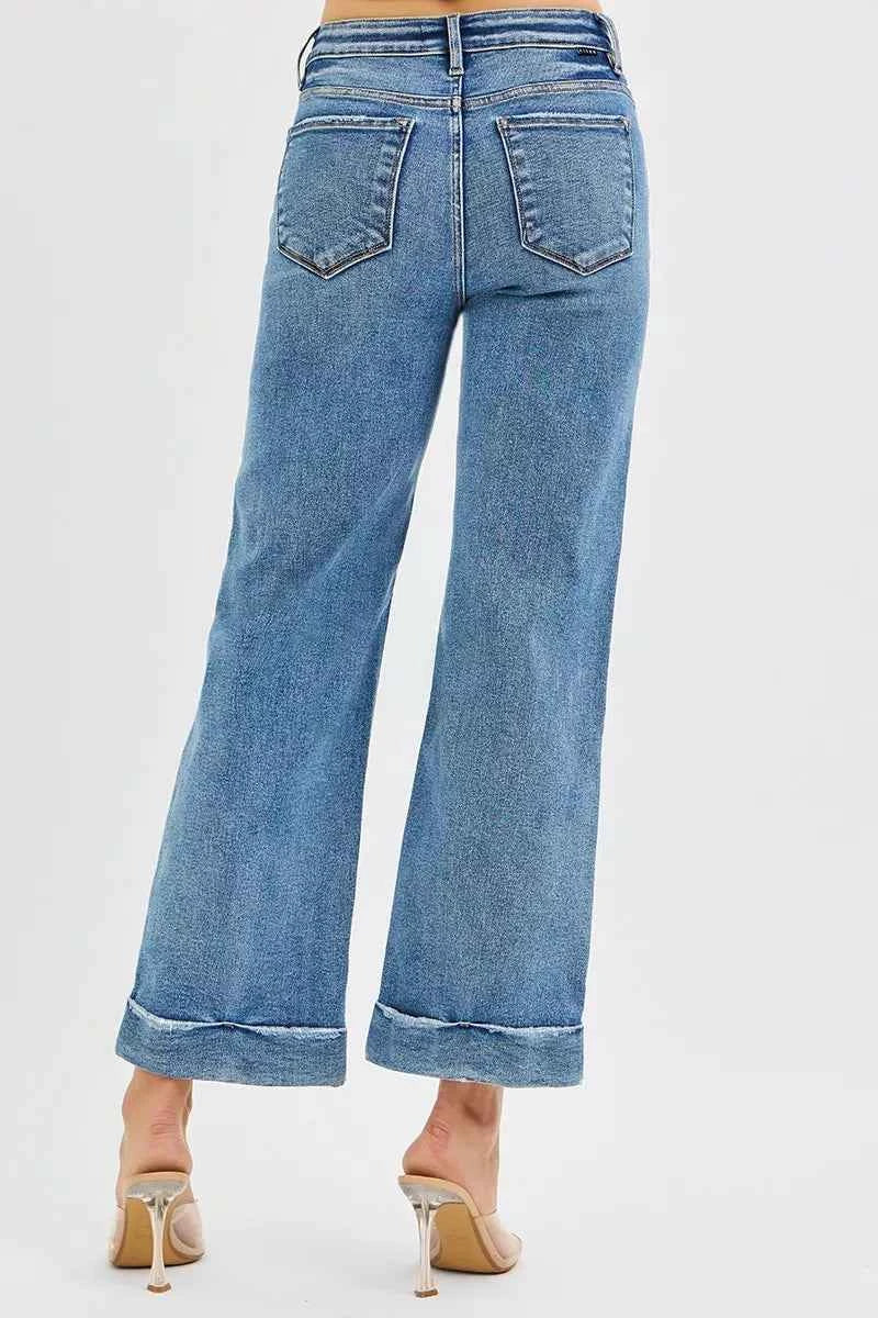 RISEN Full Size Mid Rise Crop Straight Jeans with Taylor Cuffed Plus Size