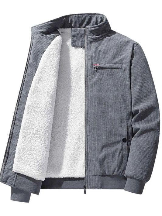 Men's Plus Size Full-Zip Bomber Corduroy Jacket with Sherpa Lining