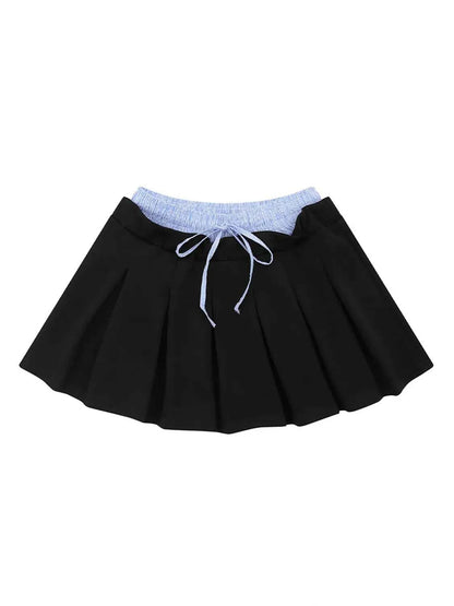 Drawstring Pleated Mini Skirt