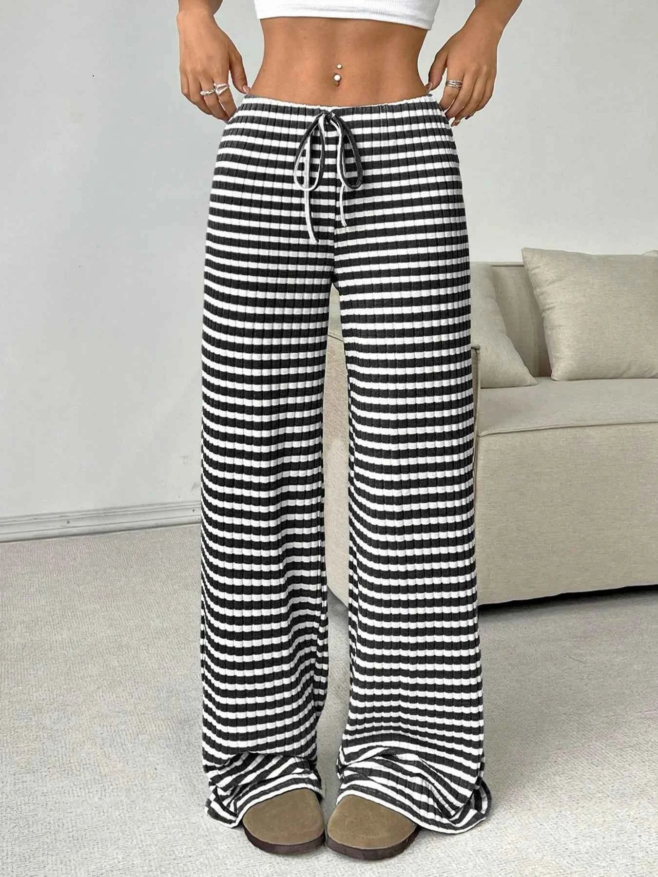 Striped Wide Leg Drawstring Pants