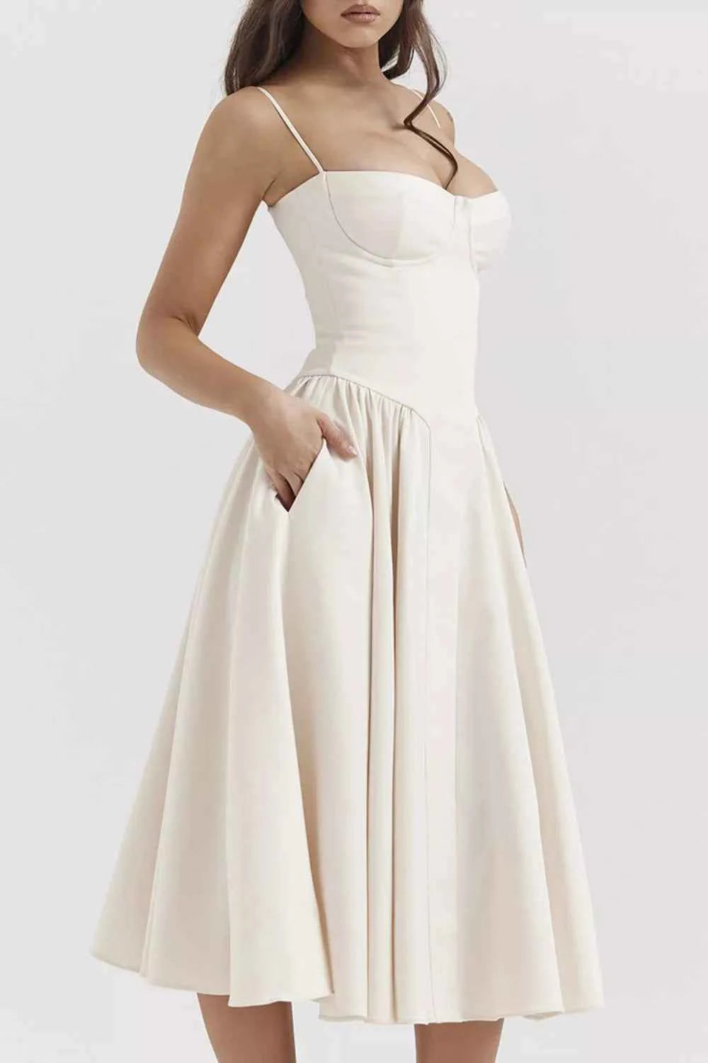 Sweetheart Neck Ruched Midi Dress