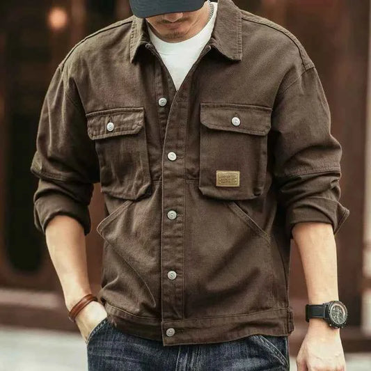 Men's Washed Collared Neck Cargo Jacket