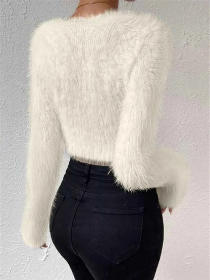 Fluffy Knit V-Neck Sweater