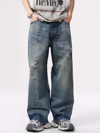 Men's Full Size Distressed Wide Leg Jeans Plus Size