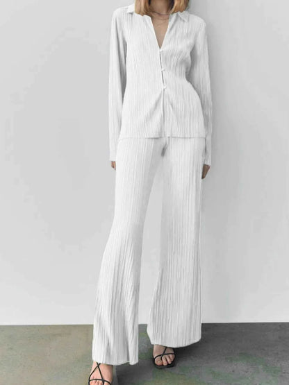 Texture Long Sleeve Top and Pants Lounge Set