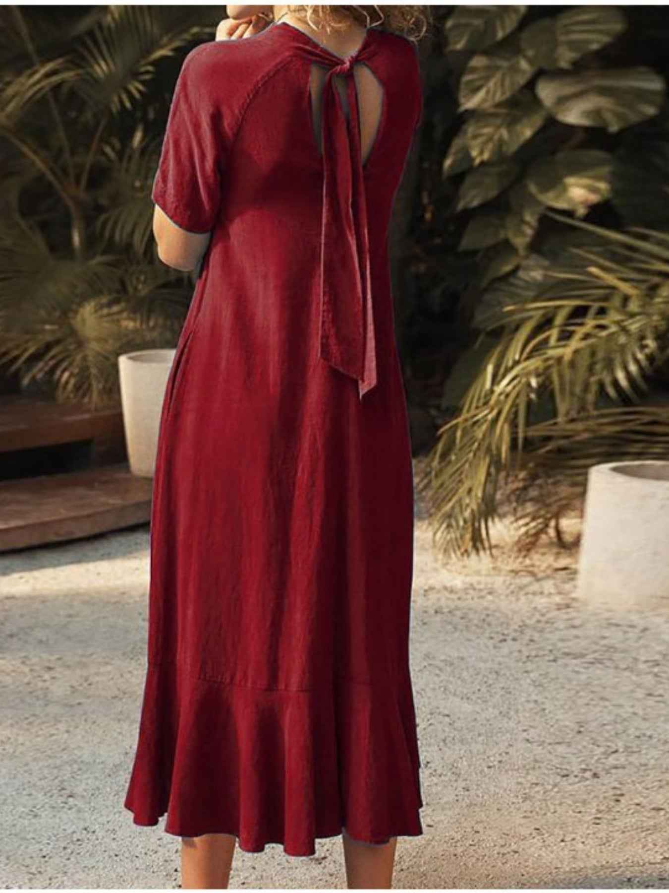 V-Neck Short Sleeve Dress with Pockets