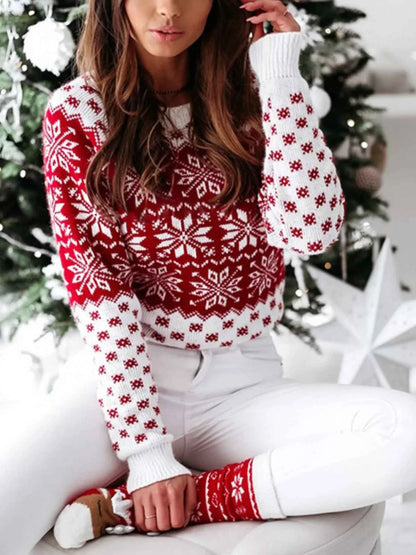 Snowflake Pattern Long Sleeve Sweater