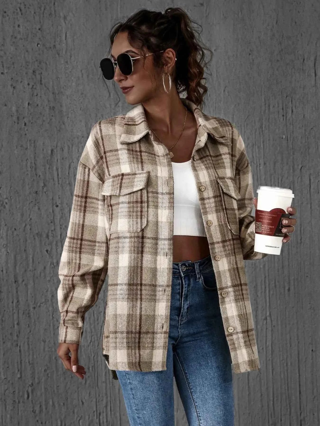 Plaid Button-Up Long Sleeve Shirt