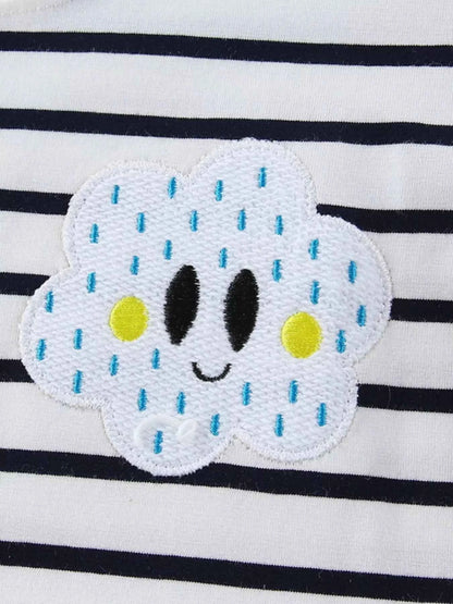 Children's Cute Appliques Striped Round Neck Dress