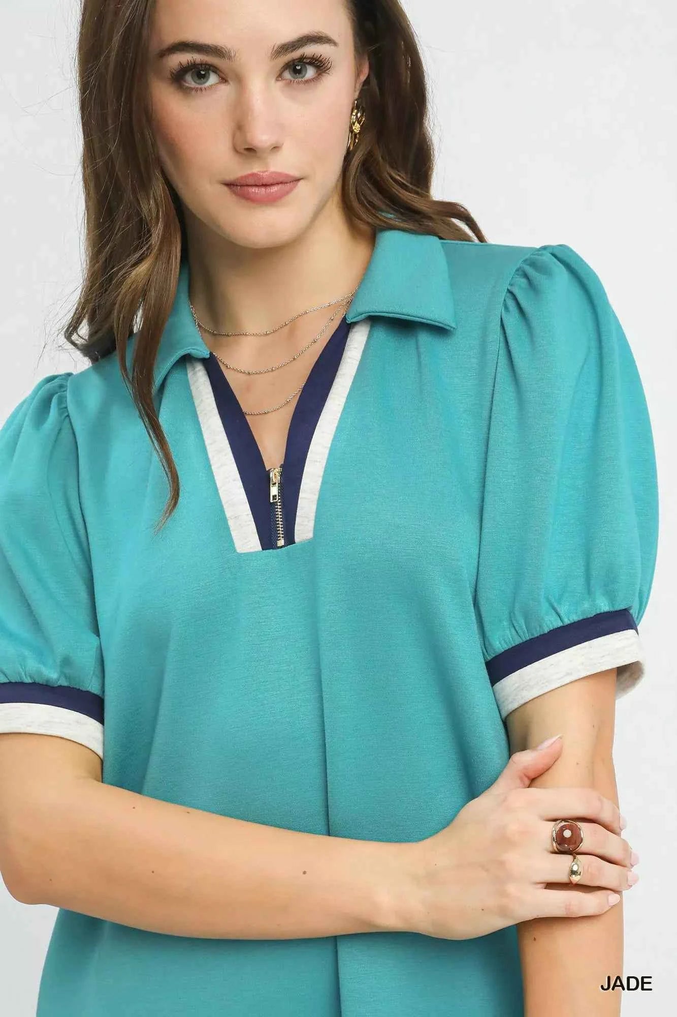 Umgee Color Block Zip Front Shift Dress