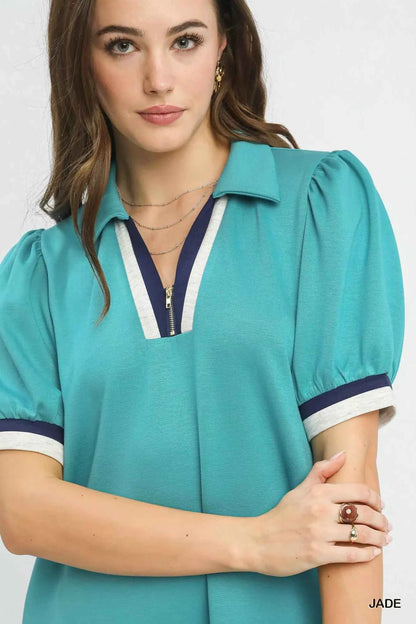 Umgee Color Block Zip Front Shift Dress