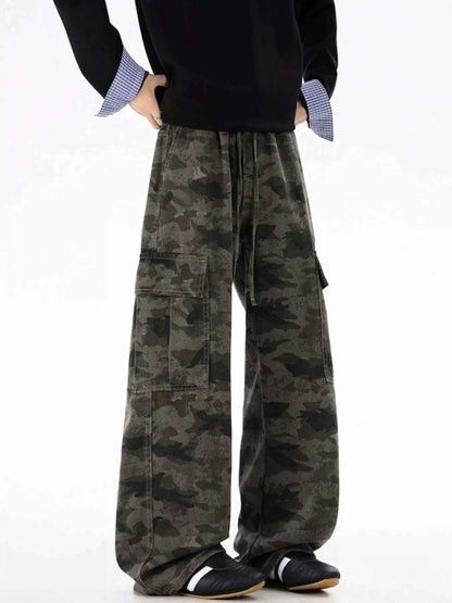 Men's Plus Size Drawstring Camouflage Wide Leg Pants