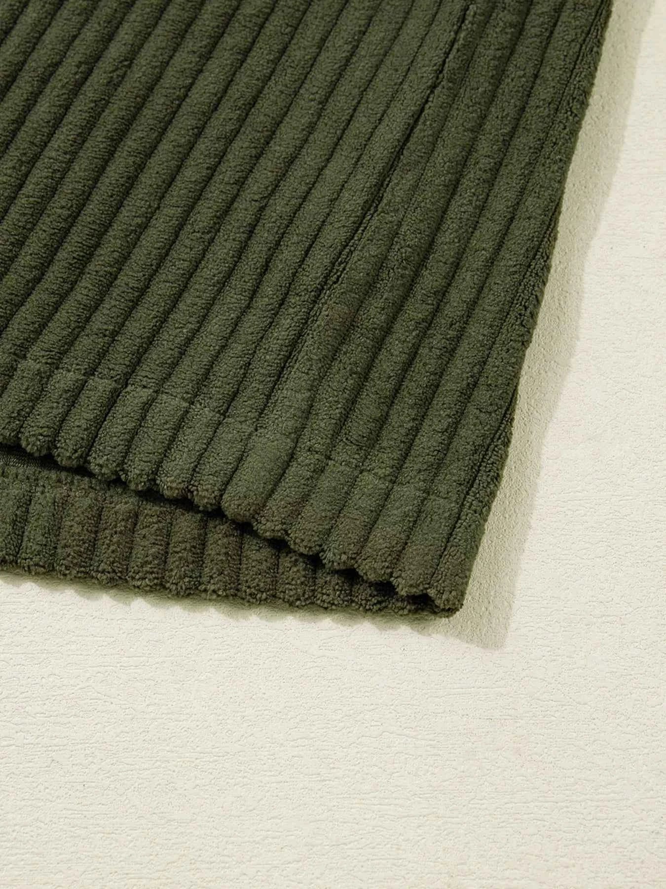 Ribbed Fleece Plaid Print Patchwork Button Up Jacket