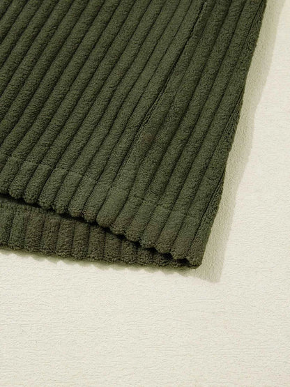 Ribbed Fleece Plaid Print Patchwork Button Up Jacket