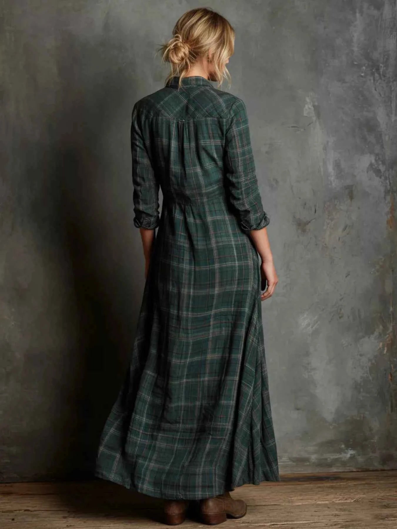 Full Size Plaid Button-Down Maxi Dress Plus Size
