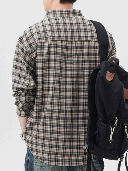 Men's Plus Size Plaid Button Up Long Sleeve Shirt