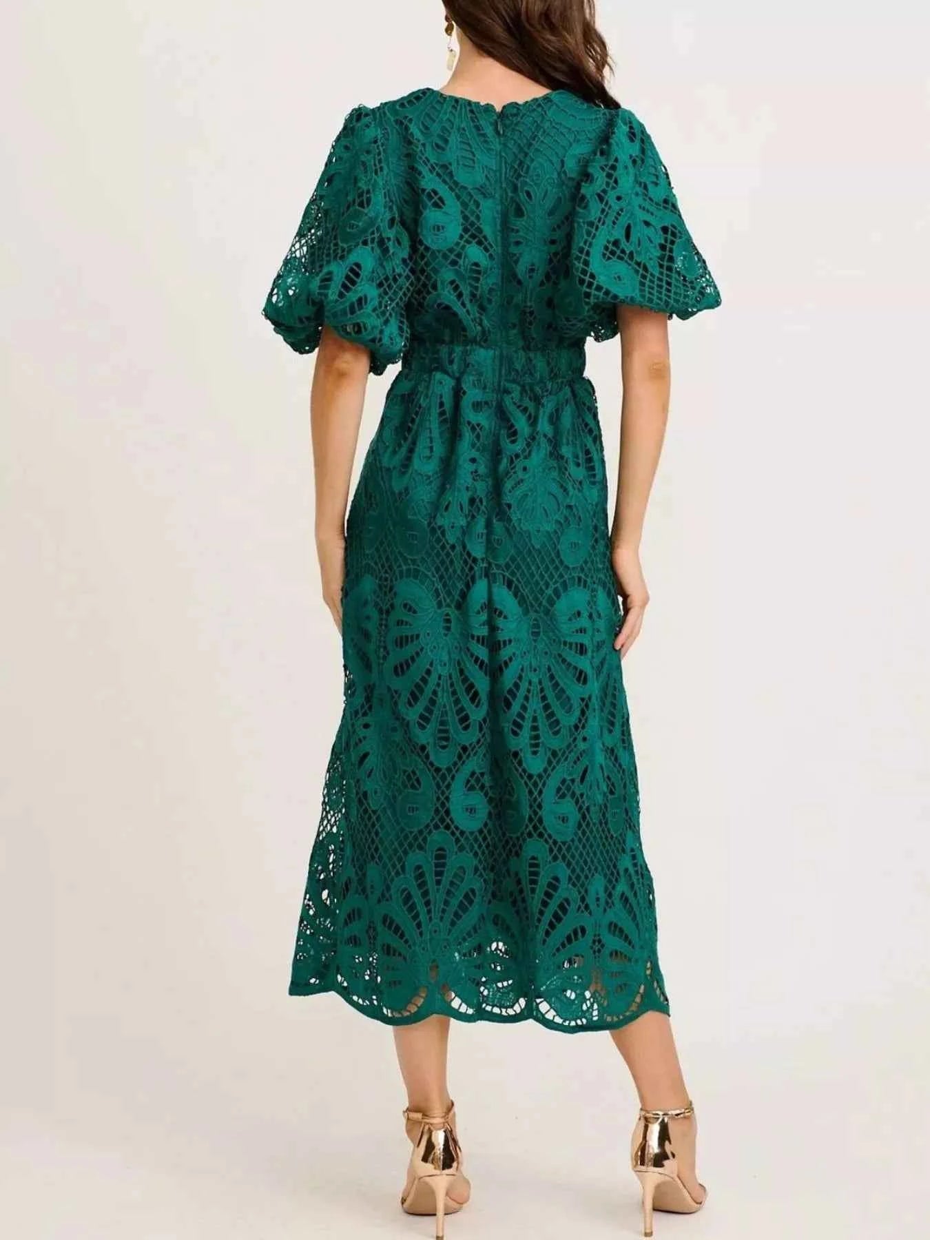 Lace Puff Sleeve Midi Dress