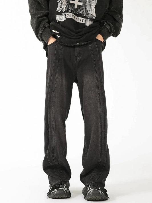 Men's Plus Size Washed Wide Leg Jeans