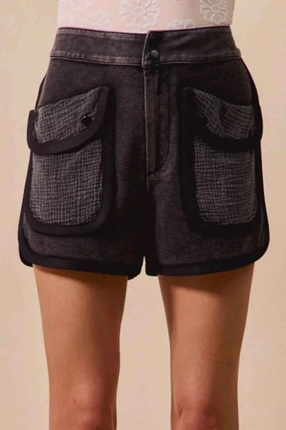 SO ME Mineral Washed Terry High Rise Cargo Shorts