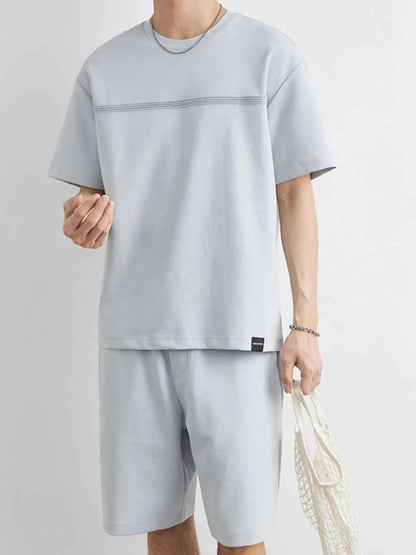 Men's Plus Size Round Neck Short Sleeve Top and Shorts Set