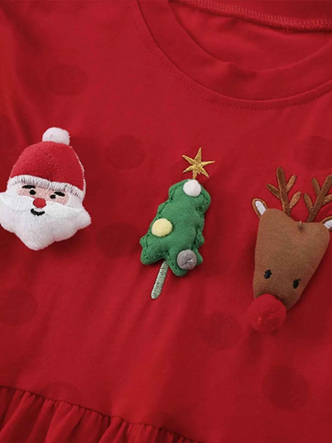 Children's Christmas Character Applique Long Sleeve Dress