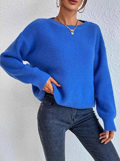 Ribbed Knit Dropped Shoulder Sweater