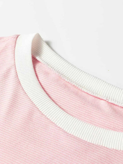 Stripe Contrast Edge Patchwork Long Sleeve Top