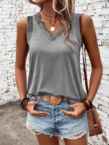 Breathable V-Neck Ribbed-Band Tank Top