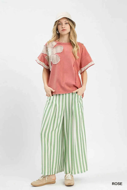 Umgee French Terry Top with Flower Patch