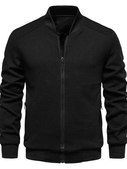 Men's Waffle Knit Baseball Collar Zip Up Jacket