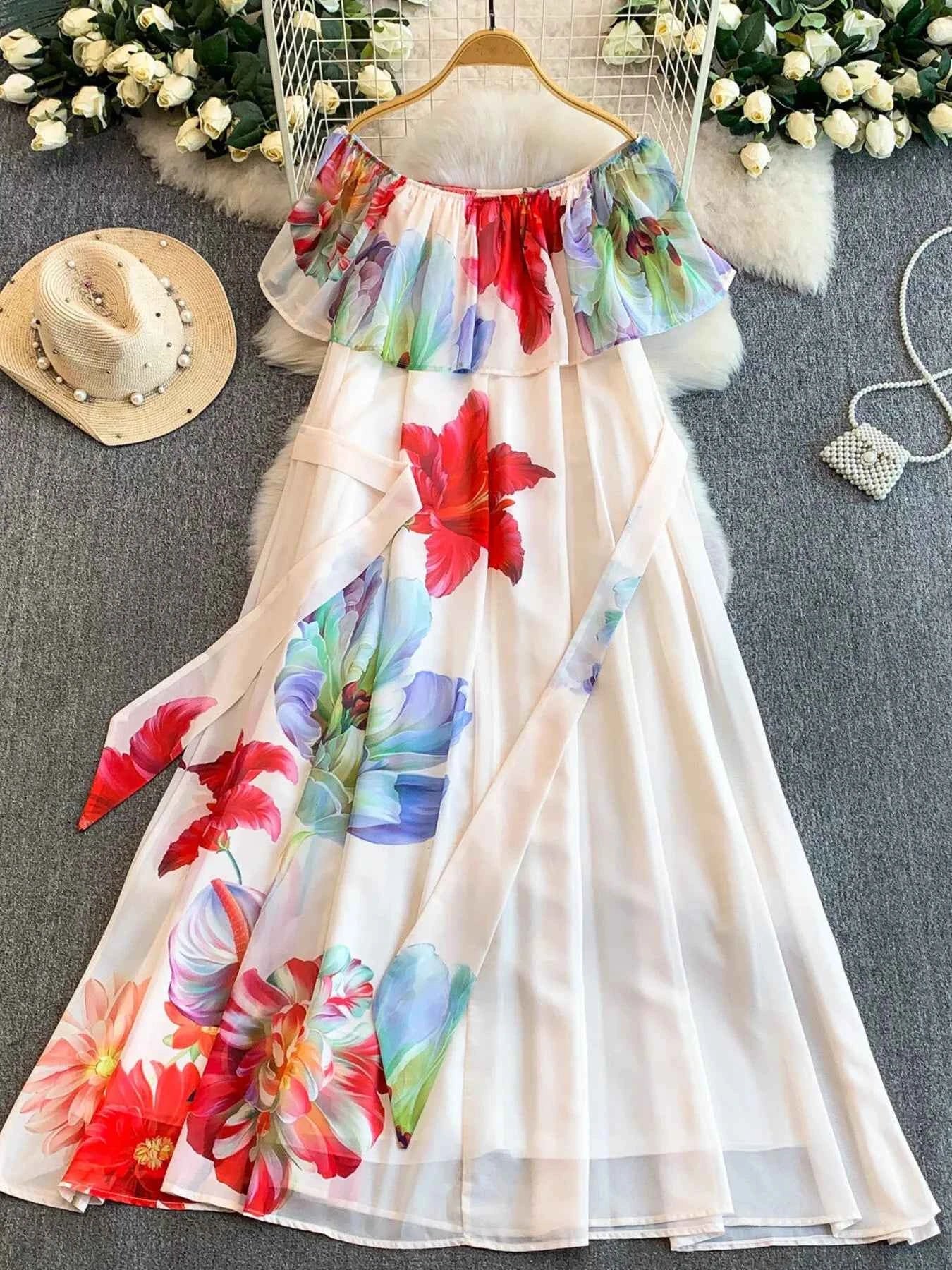 Floral Off-Shoulder A-Line Dress
