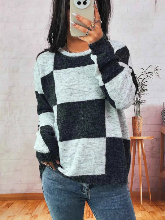 Color Block Round Neck Sweater