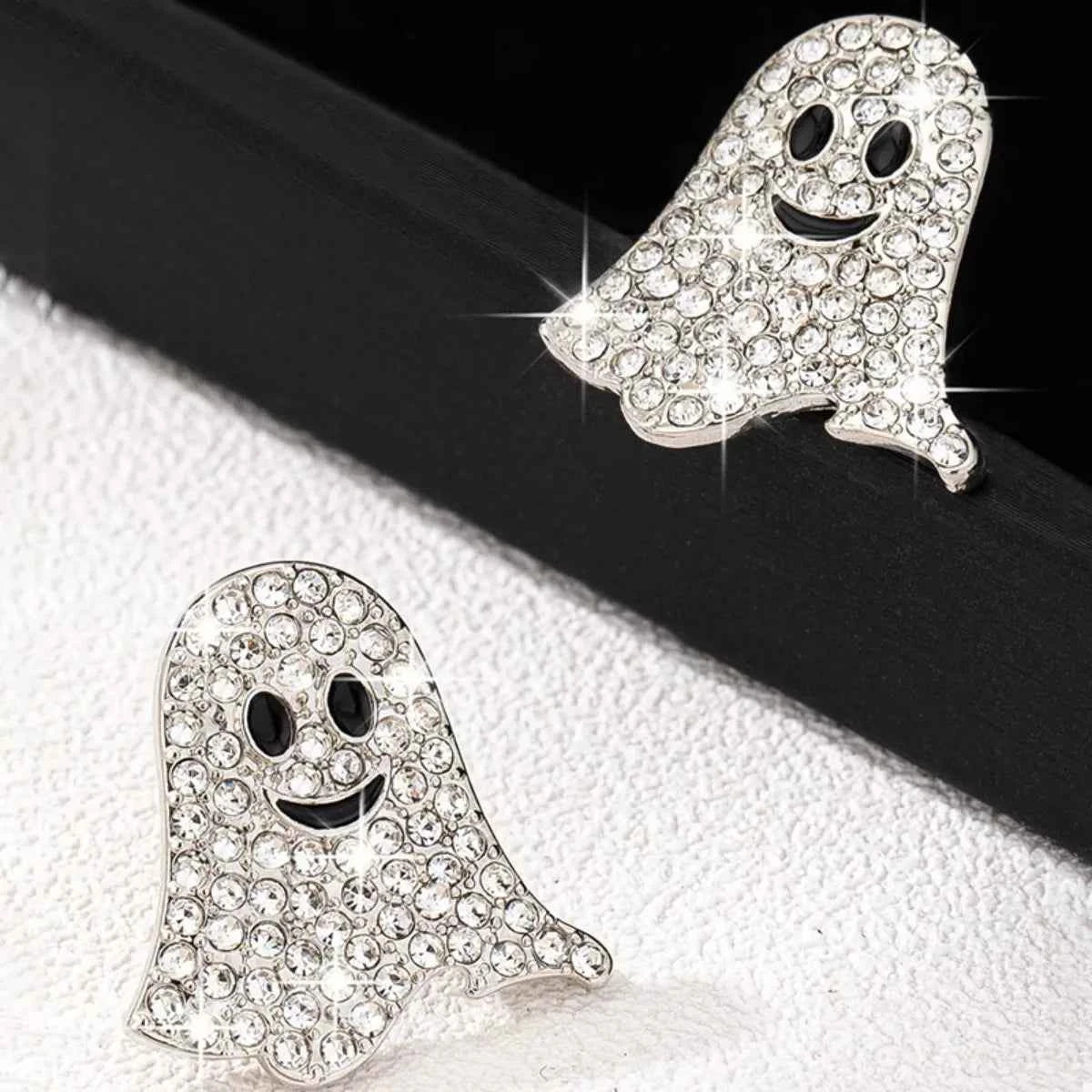 18K Gold-Plated Rhinestone Halloween Ghost Earrings