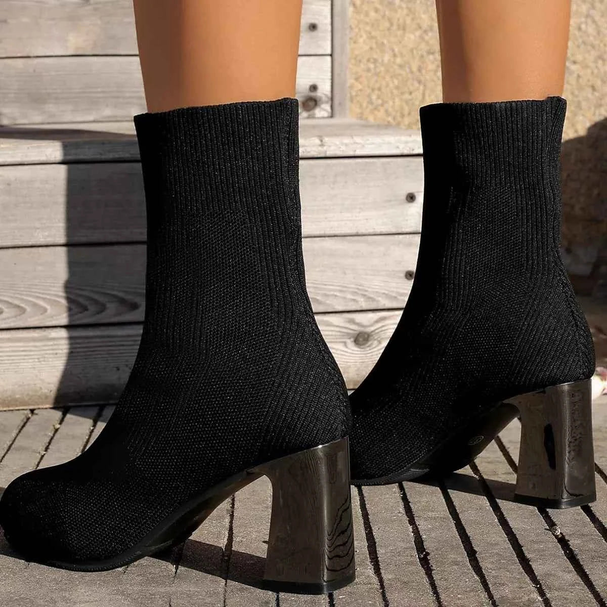 Round Toe Block Heels Boots