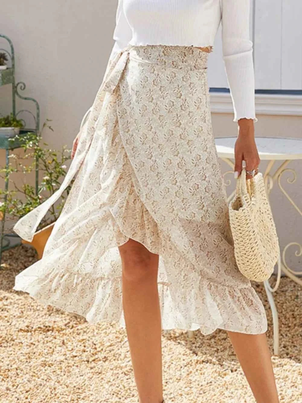 Printed Ruffled Midi Skirt