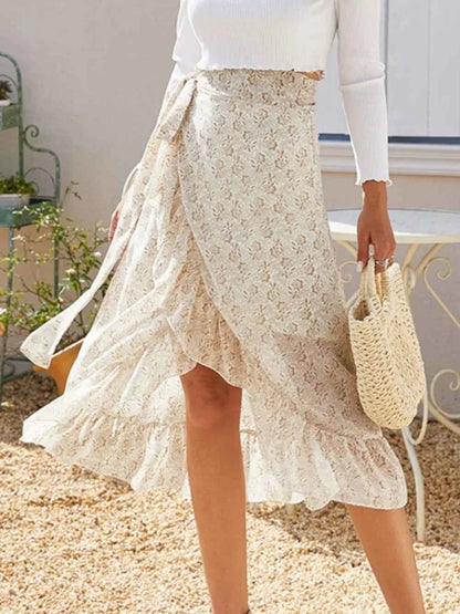 Printed Ruffled Midi Skirt