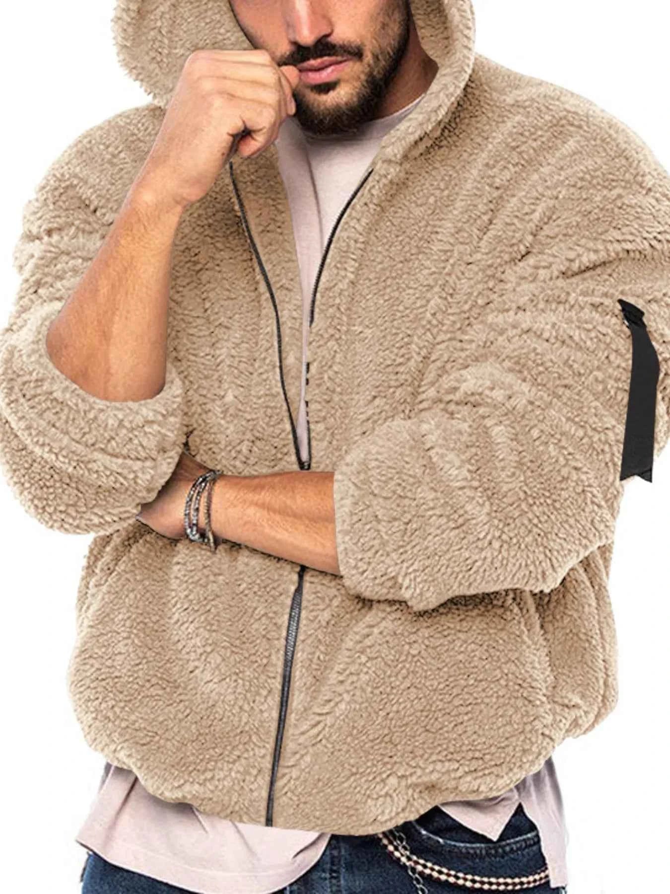 Men's Full Size Sherpa Fleece Hooded Zip-Up Jacket Plus Size