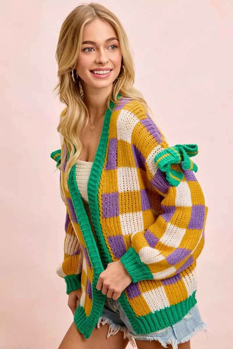 BiBi Mardigras Checker Board Front Open Cardigan