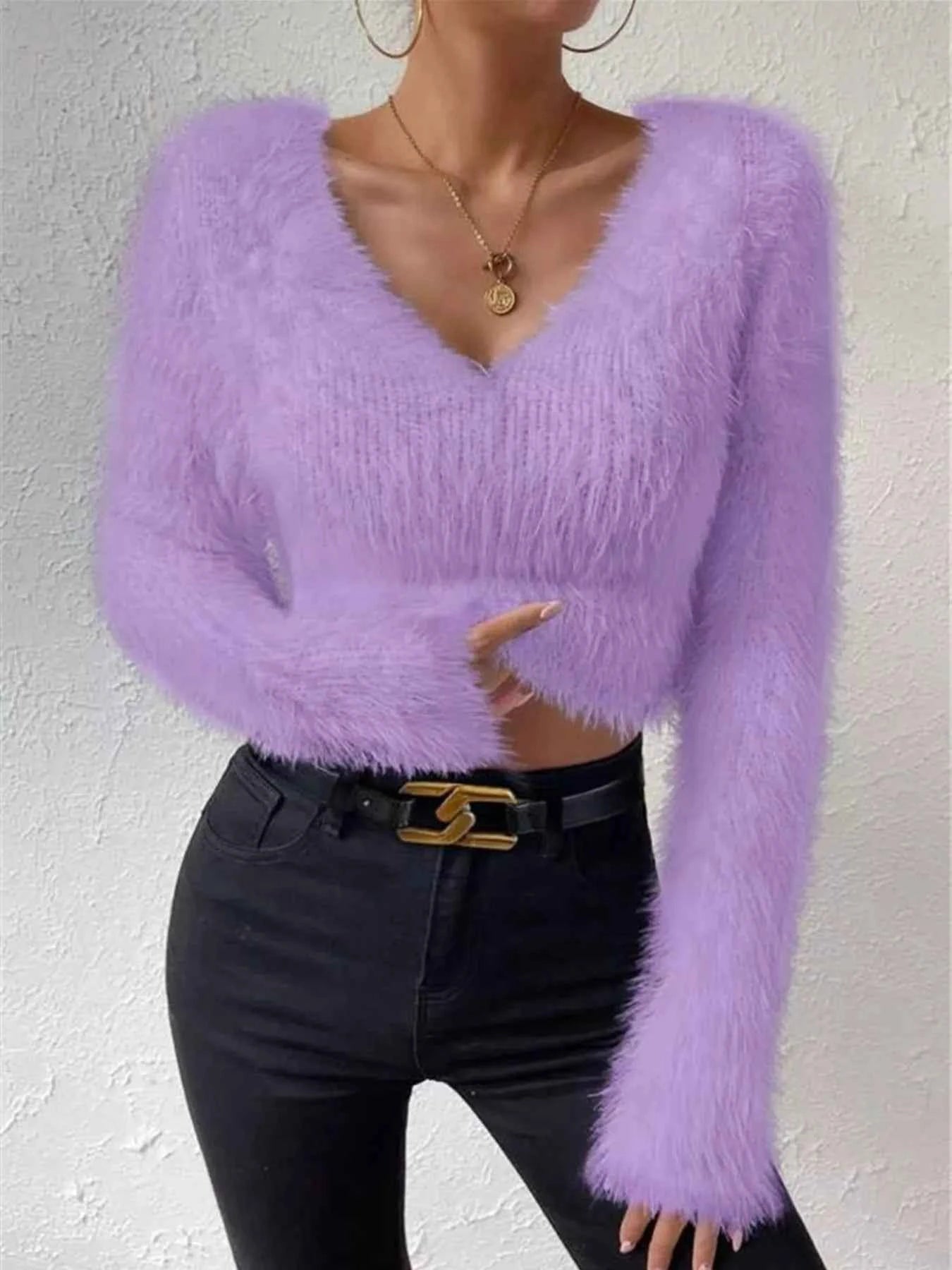 Fluffy Knit V-Neck Sweater