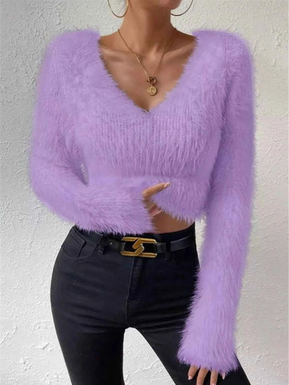 Fluffy Knit V-Neck Sweater